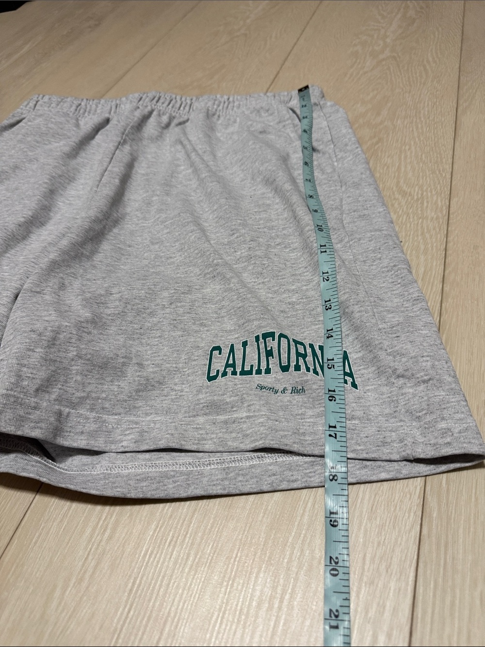 Sporty & Rich Light Gray Shorts with Green 'California' Logo - Picture 7 of 10